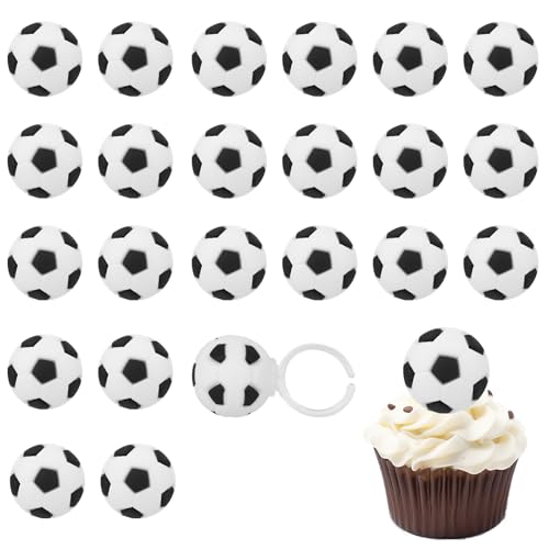 24 Stück 3D Fußball Cupcake Topper Ringe, Tortenaufsatz mit Sportmotiven Partyringe mit Offenem Ende Partyzubehör Fußball für Geburtstag Donuts Muffins Dekoration 24 Stück 3D Fußball Cupcake Topper Ringe, Tortenaufsatz mit Sportmotiven Partyringe mit Offenem Ende Partyzubehör Fußball für Geburtstag Donuts Muffins Dekoration von BOXOB