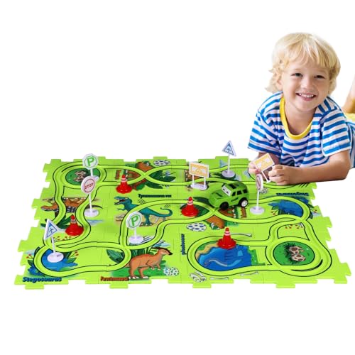 25 St Puzzle Auto Spielzeug, Puzzle Track Elektro-Trolley-Spiele zum Selberbauen Partygeschenke für Kinder Montessori-Spielzeug, Batterien Nicht im Lieferumfang Enthalten (Dinosaurier-Serie) von BOXOB