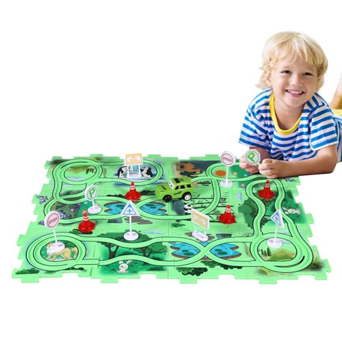 25 St Puzzle Auto Spielzeug, Puzzle Track Elektro-Trolley-Spiele zum Selberbauen Partygeschenke für Kinder Montessori-Spielzeug, Batterien Nicht im Lieferumfang Enthalten (Land Serie) von BOXOB