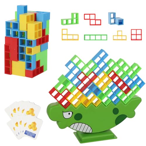 48st Dinosaurier Balance Stacking Spiel für Tetra Tower, Balance Spiel Kinder Lustig Bauturm Spiel Stack Attack Spiel für 2 Spieler Balancierspielzeug für Kinder Erwachsene Familienfeiern Reisen von BOXOB