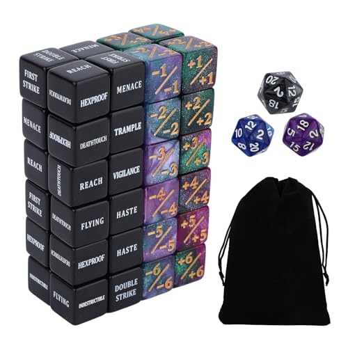 51 Stück Schlüsselwörter MTG Würfelzähler, Lebenszählerwürfel 1/+1 Zähler Commander Buff Marker für MTG TCG Kartenspielzubehör 51 Stück Schlüsselwörter MTG Würfelzähler, Lebenszählerwürfel 1/+1 Zähler Commander Buff Marker für MTG TCG Kartenspielzubehör von BOXOB