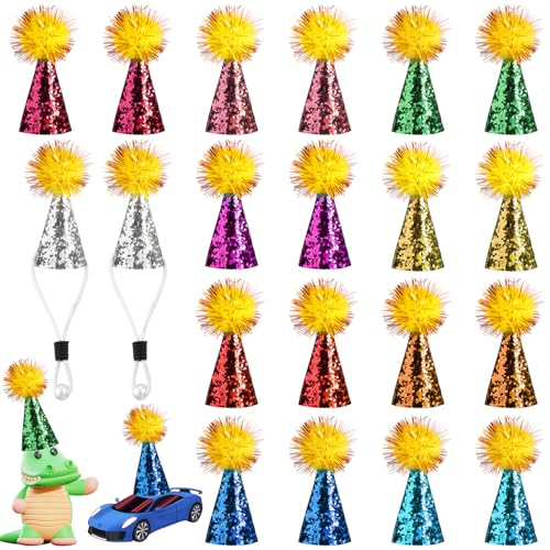 BOXOB 20st Mini Partyhüte für Stofftiere, Bunt Kleine Hund Katzen Geburtstagshüte Verstellbare Dinosaurier Spielfiguren Kegelhüte mit Pompons zum Basteln Puppenparty Dekoration Kostümzubehör BOXOB 20st Mini Partyhüte für Stofftiere, Bunt Kleine Hund Katzen Geburtstagshüte Verstellbare Dinosaurier Spielfiguren Kegelhüte mit Pompons zum Basteln Puppenparty Dekoration Kostümzubehör von BOXOB