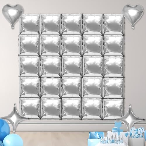 BOXOB 29stk Metallisch Silber Herz Stern Quadrat Folienballon Wand Hintergrund, Beidseitiges Ballonbogen Tunnel für Jungen Mädchen Geburtstag Jubiläum Hochzeit Party Hintergrunddekorationen BOXOB 29stk Metallisch Silber Herz Stern Quadrat Folienballon Wand Hintergrund, Beidseitiges Ballonbogen Tunnel für Jungen Mädchen Geburtstag Jubiläum Hochzeit Party Hintergrunddekorationen von BOXOB