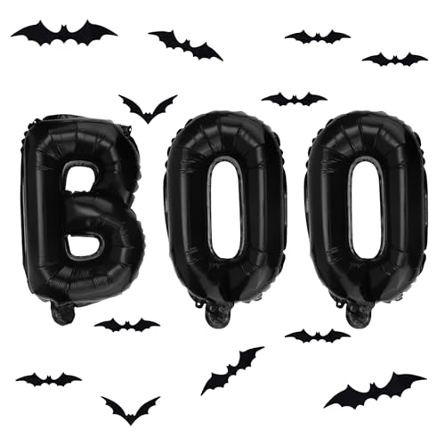 BOXOB 40,5cm BOO Ballon Set mit 3D Fledermäusen, Schwarzes Folien-Buchstaben-Banner Halloween Partydekoration für Halloween Babyparty Horror Motto Geburtstagsfeier Zubehör BOXOB 40,5cm BOO Ballon Set mit 3D Fledermäusen, Schwarzes Folien-Buchstaben-Banner Halloween Partydekoration für Halloween Babyparty Horror Motto Geburtstagsfeier Zubehör von BOXOB