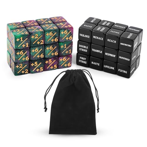 BOXOB 48stk Fähigkeiten-Schlüsselwörter-Zählwürfel, Kreaturenstatistik-Buff Loyalitätswürfel-Token Magic Life-Zähler für MTG TCG Kartenspielzubehör mit Samtbeutel Tischspiele Versammlungspartys BOXOB 48stk Fähigkeiten-Schlüsselwörter-Zählwürfel, Kreaturenstatistik-Buff Loyalitätswürfel-Token Magic Life-Zähler für MTG TCG Kartenspielzubehör mit Samtbeutel Tischspiele Versammlungspartys von BOXOB