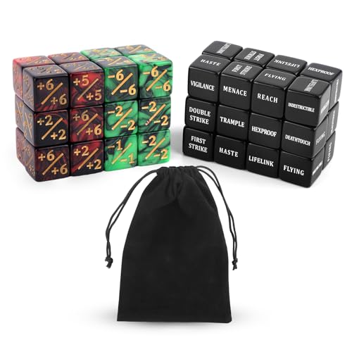 BOXOB 48stk Fähigkeiten-Schlüsselwörter-Zählwürfel, Kreaturenstatistik-Buff Loyalitätswürfel-Token Magic Life-Zähler für MTG TCG Kartenspielzubehör mit Samtbeutel Tischspiele Versammlungspartys BOXOB 48stk Fähigkeiten-Schlüsselwörter-Zählwürfel, Kreaturenstatistik-Buff Loyalitätswürfel-Token Magic Life-Zähler für MTG TCG Kartenspielzubehör mit Samtbeutel Tischspiele Versammlungspartys von BOXOB