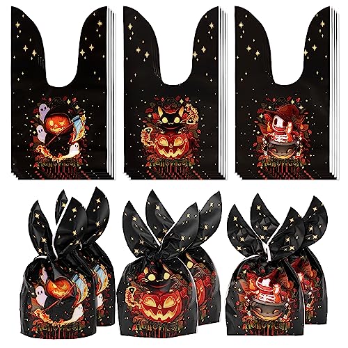 BOXOB 50St Halloween Süßigkeiten Tüte , Niedliche Kunststoff Hasenohren Süßigkeitstüten Süßes Oder Saures Halloween Tüten für Kekse, Süßigkeiten, Snacks, Leckereien (Stil 3) von BOXOB