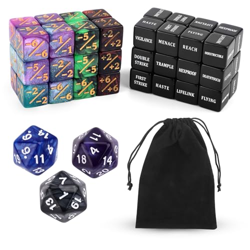 BOXOB 51stk Fähigkeiten-Schlüsselwörter-Zählwürfel, MTG-Kreaturenstatistik-Buff D20-Loyalitätswürfel-Token Großpackung Magic Life-Zähler Geschenke für TCG Kartenspielzubehör mit Samtbeutel(4 Farben) BOXOB 51stk Fähigkeiten-Schlüsselwörter-Zählwürfel, MTG-Kreaturenstatistik-Buff D20-Loyalitätswürfel-Token Großpackung Magic Life-Zähler Geschenke für TCG Kartenspielzubehör mit Samtbeutel(4 Farben) von BOXOB