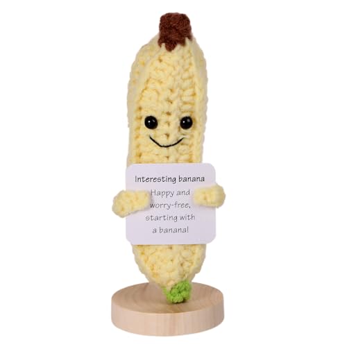 BOXOB Lustige Positive Bananen Häkelarbeit, 14 cm Positives Bananenstrickspielzeug mit Ermutigungskarte Weiche Positive Puppe Geschenk Positive Lebensdekoration für Schreibtisch, Zuhause von BOXOB