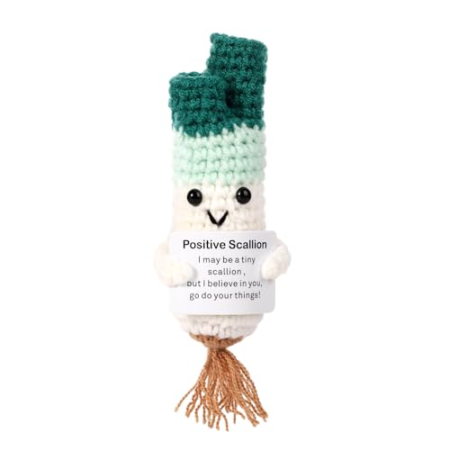 BOXOB Mini Lustige Positive Frühlingszwiebel, 11cm Lustige Gestrickte Woll-Taschen-Scallion-Puppe Kreative Süße Gestrickte Emotionen Scallion als Geburtstagsgeschenk Party-Dekoration Ermutigung von BOXOB