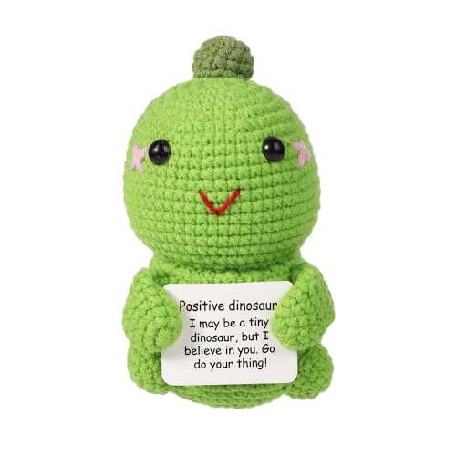 BOXOB Positive Dinosaurier Puppe, 11 cm Mini Häkel Dinosaurier Spielzeug mit Ermutigungskarte Gestrickter Dinosaurier Lustige Emotionale Unterstützung Lebenskartoffel Geschenke für Party von BOXOB