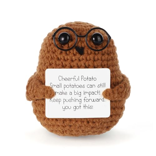 BOXOB Positive Kartoffelpuppe, 7,5 cm Lustige Positive Kartoffel mit Positiver Karte Süße Gläser Strickkartoffelpuppe für Neujahr Geschenk Geburtstagsgeschenke Freunde Weihnachten Partydekoration von BOXOB