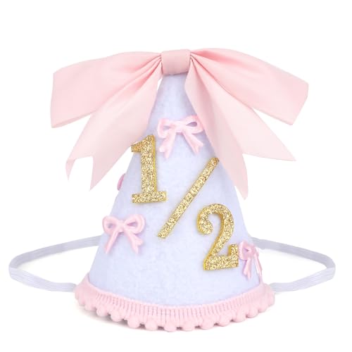 BOXOB Rosa Schleife 1/2 Geburtstagshut, Glitzernde Zahl Kegelkrone 6 Monate Geburtstag Dekorationen Prinzessin Schleifen Foto Requisite für Cake Smash & Party Dekor BOXOB Rosa Schleife 1/2 Geburtstagshut, Glitzernde Zahl Kegelkrone 6 Monate Geburtstag Dekorationen Prinzessin Schleifen Foto Requisite für Cake Smash & Party Dekor von BOXOB