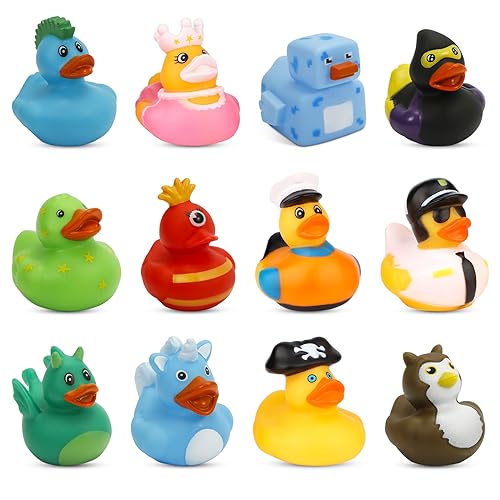 Kreative Gummienten, 12 Stück Verschiedene Gummi Enten für Badespielzeug Lustige Gummienten Schwimmendes Badeente Spielzeug für Kinder Babyparty Partygeschenke Kollektion (12 Stile) von BOXOB