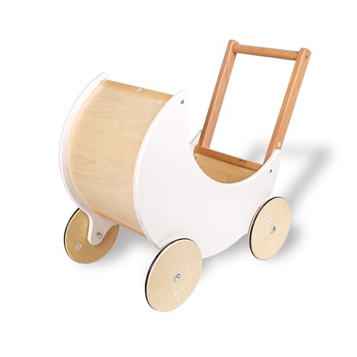 Mondform Holzwagen Baby, 52x47x27cm Holz Lauflernwagen Kinderwagen Hölz Lauflernhilfe Spielzeug Kinderwagen Kinderwagen Lernaktivitätslaufwagen für Kinder Alter Über 18 Monate von BOXOB