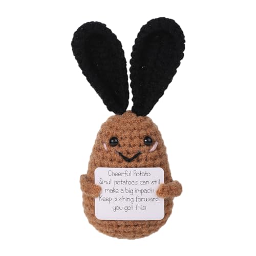 Positive Kartoffel Gehäkelt, 12,5 cm Lustiges positives Kartoffel Strickpuppen Spielzeug mit Ermutigungskarte Positive Lebenskartoffel mit Hasenohren Ostergeschenk für Party Dekoration (Braun) von BOXOB