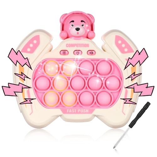 Push Spiel, Pop Elektronisches Spiel Pop-Fidget-Spiel Niedlich Schnelles Push-Bubble-Spiel für Kinder Jugendliche Erwachsene Geburtstagsgeschenk (13 Tasten, Rosa Bär) von BOXOB