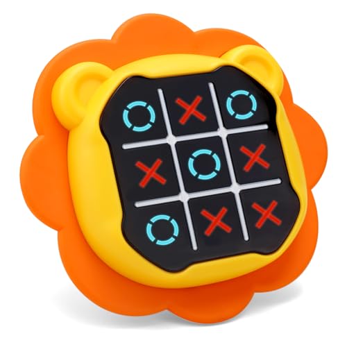 Tic Tac Toe-Spiel, Tierthema 3-in-1 Handheld Puzzle Spielkonsole Brettspiele für Kinder und Erwachsene Tragbare Reisespiele für Kinder Geburtstagsgeschenk Autofahrt Reisespiel (Löwe) von BOXOB