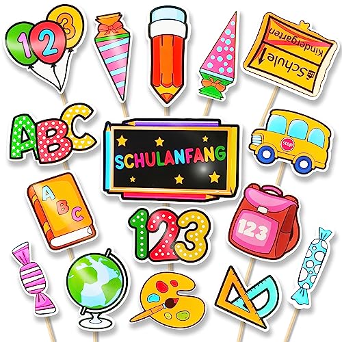 17 Stück Tortendeko Einschulung, ABC 123 Schultüte Cupcake Topper, Schulanfang Tortendeko Schulkind 2025 Füllung Schultüte, Kuchendeko Schulanfang Mädchen Junge 1. Schultag Schulanfang Party Deko von BOYATONG