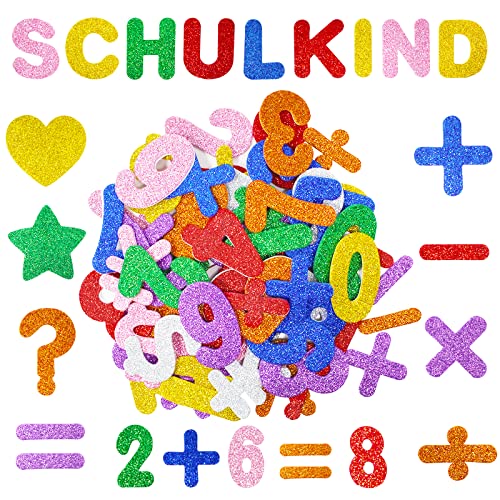 BOYATONG 128 Stück Glitzer Moosgummi Buchstaben Selbstklebend Sticker Zahlen Aufkleber mit 100 Stück 3D Aufkleber, Schaumstoff Sticker Sticker Aufkleber für Einschulung Deko DIY Handwerk von BOYATONG