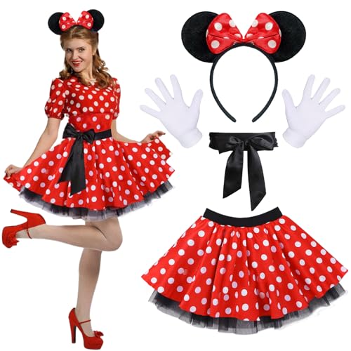 BOYATONG Faschingskostüme Damen Maus Mouse Kostüm, Haarreifen Maus Ohren+ Ballettkeider + Handschuhe + Taillengürtel, Mouse Kostüm Damen für Karneval Cosplay Fasching Halloween Party von BOYATONG