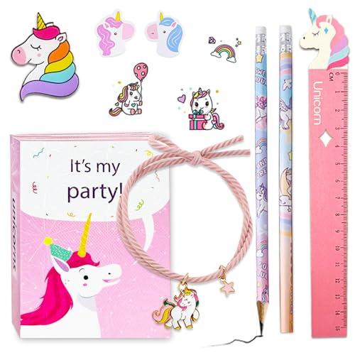 BOYATONG 7 Stück Schultüte Einhorn Geschenke für Mädchen, Wundertüte Kinder, Mit Post-it Note und anderen Schulsachen für Einhornmädchen, Einschulung Mädchen Geschenk, Schultüte Füllung Mädchen von BOYATONG