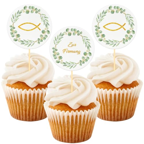 Cake Topper Firmung, 24 Stück Fisch Eukalyptus Cupcake Torte Deko, Zur Firmung Tortendeko Junge Mädchen Geschenke, Personalisiert Muffin Deko Party Cake Topper Firmung, 24 Stück Fisch Eukalyptus Cupcake Torte Deko, Zur Firmung Tortendeko Junge Mädchen Geschenke, Personalisiert Muffin Deko Party von BOYATONG