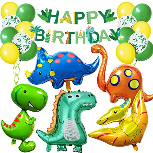 XXL Dino Geburtstag Deko Set, Dino Deko Kindergeburtstag, Dinosaurier Geburtstag Deko mit Happy Birthday Girlande, Dino Folienballon für Dino Party Dekoration Dschungel Geburtstag Dekoration Jungen von BOYATONG