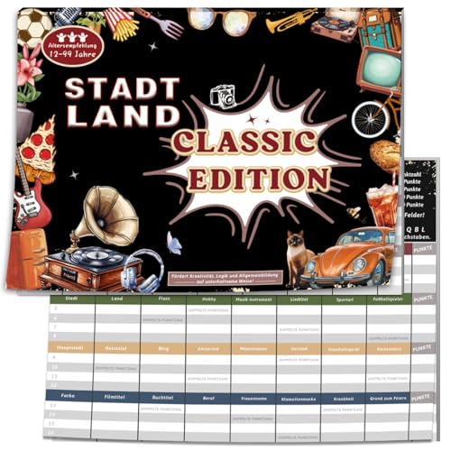 Stadt Land Classic Edition, Familienspiele ab 12 jahre, Kleinigkeiten für Adventskalender Teenager Erwachsene Frauen Männer, Junior Gesellschaftsspiel, Deutsch Activity Spiele, Spiel des Jahres 2025 Stadt Land Classic Edition, Familienspiele ab 12 jahre, Kleinigkeiten für Adventskalender Teenager Erwachsene Frauen Männer, Junior Gesellschaftsspiel, Deutsch Activity Spiele, Spiel des Jahres 2025 von BOYATONG