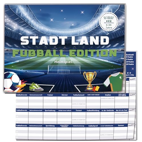 Stadt Land Fussball Edition Spiele, Fussball Geschenke Jungen, Stadt Land Fluss, fußball Heimspiel Geschenkideen, Activity Spiel, Partyspiele, Familienspiel Deutsch, 50 Blatt von BOYATONG