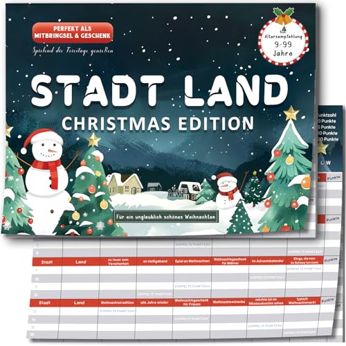 Weihnachtsspiele, Stadt Land Fluss Christmas Edition Spiel, Kleine Weihnachten Geschenke für 9-99 Jahre, Kleinigkeiten für Adventskalender Teenager Erwachsene Frauen Männer,Familienspiele Kartenspiel von BOYATONG