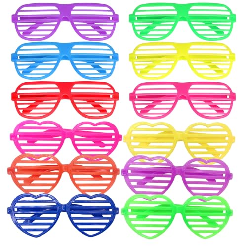 12pcs Shutter Brille 80er,6 Farben Shades Brille Gläser Shutter Mode Neon Farbe Shutter Shades Brille für Fotozubehör,Partygeschenke,80er Party,Fasching,Halloween Party,Weihnachtsfeier von BOZILY