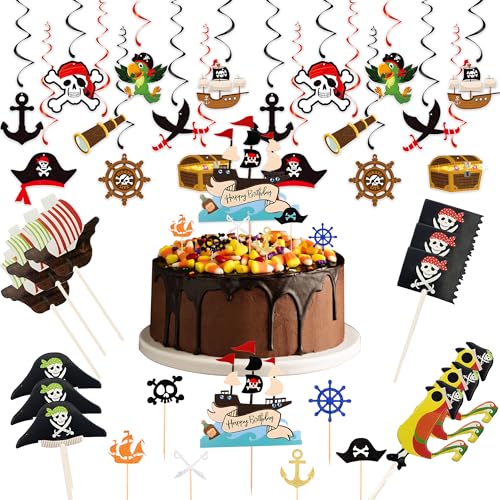 49 Stück Piraten Tortendeko Set,Piratendeko Party Hängende Wirbel Deko,Piratenschiff, Kapitän Hut, Schädel und Papagei für Kindergeburtstag, Piraten Deko für Jungen und Mädchen 49 Stück Piraten Tortendeko Set,Piratendeko Party Hängende Wirbel Deko,Piratenschiff, Kapitän Hut, Schädel und Papagei für Kindergeburtstag, Piraten Deko für Jungen und Mädchen von BOZILY