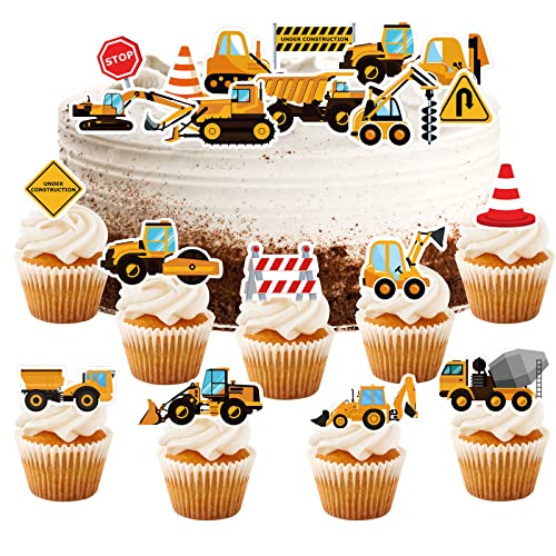 BOZILY 64 Stück Baufahrzeug Cupcake Topper, Bagger Kuchendeko Auto, BAU Thema Cupcake Topper LKW Bagger Kuchen Picks Dekorationen für Jungen Kinder Geburtstagstorte Party Favors Supplies… von BOZILY