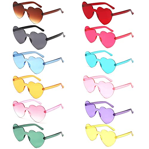 BOZILY 12 Stück Herz Brille Set Herz Sonnenbrille Partybrille Sommer UV Retro Randlos Gläser Brille für Fasching Geburtstagsfeier Kleid Zubehör Foto Requisiten von BOZILY