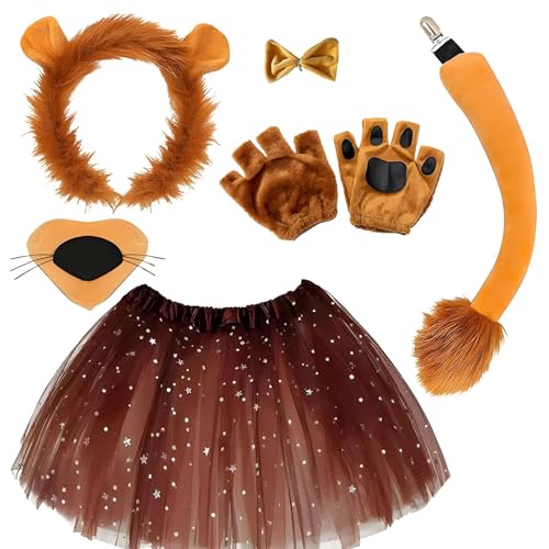 BOZILY 6 Stück Löwen Kostüm Zubehör Set, Löwenohren Plüsch Stirnband, Schwanz Nase Fliege und Handschuhe Tutu Rock, Tier Kostüm Set für Kinder Erwachsene Thema Geburtstag Party Geschenke BOZILY 6 Stück Löwen Kostüm Zubehör Set, Löwenohren Plüsch Stirnband, Schwanz Nase Fliege und Handschuhe Tutu Rock, Tier Kostüm Set für Kinder Erwachsene Thema Geburtstag Party Geschenke von BOZILY