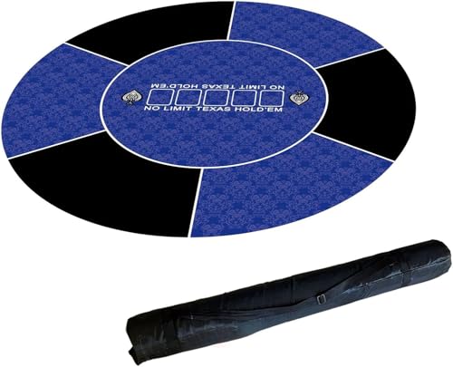 BPABDEITR Professionelle Poker-Matte Portable Poker Tisch La Tragbare, runde Pokertischmatte, rutschfestes professionelles Texas Hold'em-Tischlayout, mit Faltbarer Tragetasche(Blu,120cm/47inch) von BPABDEITR