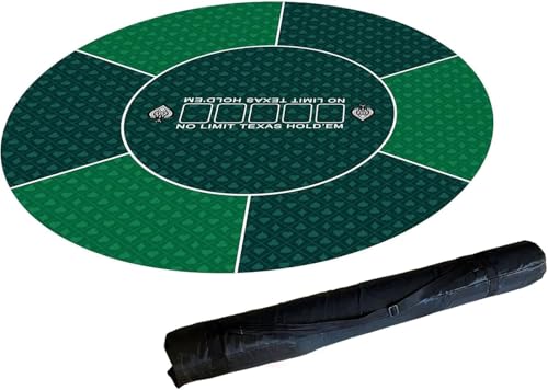 BPABDEITR Professionelle Poker-Matte Portable Poker Tisch La Tragbare, runde Pokertischmatte, rutschfestes professionelles Texas Hold'em-Tischlayout, mit Faltbarer Tragetasche(Green,120cm/47inch) von BPABDEITR