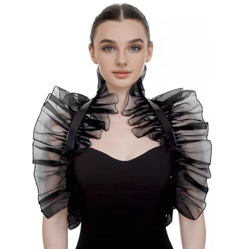 BPURB Damen Gothic Schal Schulter Wrap Achselzucken Viktorianischer Rüschen Mesh-Umhang Stehkragen Halloween Hexe Kostüm von BPURB