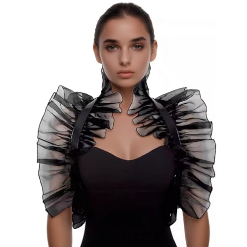 BPURB Damen Gothic Schal Schulter Wrap Achselzucken Viktorianischer Rüschen Mesh-Umhang Stehkragen Halloween Hexe Kostüm von BPURB