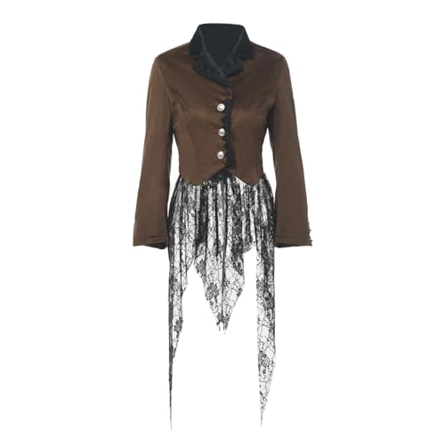 BPURB Damen Gothic Steampunk Mantel Viktorianische Jacke Abnehmbare unregelmäßige Spitze Halloween Kostüm, braun, M von BPURB