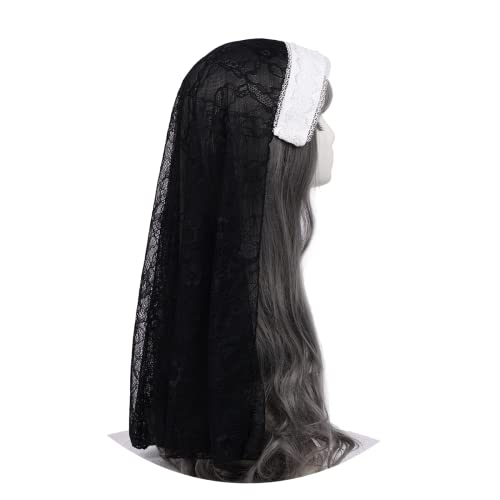 BPURB Damen Nonne Cosplay Kopfbedeckung Zubehör Halloween Kostüm Nonne Hut für Karneval Party Rolle Paly (Schwarz-1) von BPURB