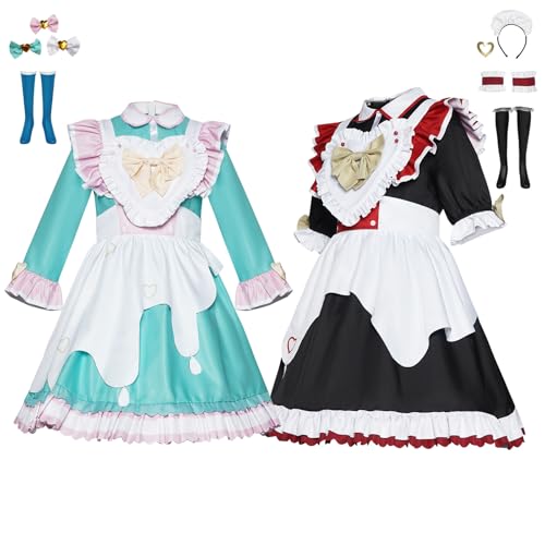 BPURB Frauen-Mädchenkleid, Anime-Cosplay-Kostüm, Lolita, französische Dienstmädchen-Schürze, Kostüm, Schürze, Kopfbedeckung, Handgelenkmanschetten, Socken-Set, Blau/Weiß von BPURB