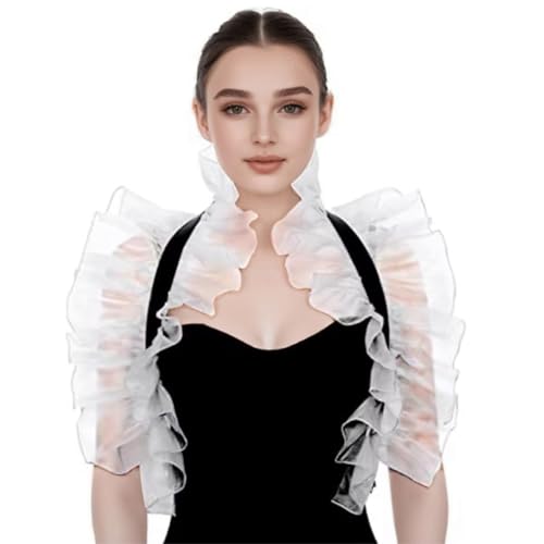 BPURB Damen Gothic Schal Schulter Wrap Achselzucken Viktorianischer Rüschen Mesh-Umhang Stehkragen Halloween Hexe Kostüm von BPURB