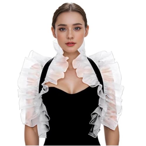 BPURB Damen Gothic Schal Schulter Wrap Achselzucken Viktorianischer Rüschen Mesh-Umhang Stehkragen Halloween Hexe Kostüm von BPURB