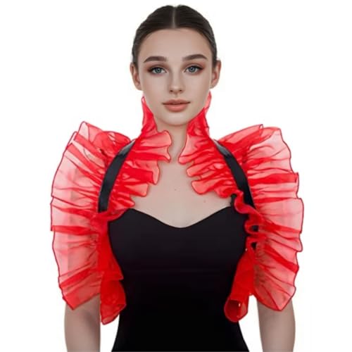 BPURB Damen Gothic Schal Schulter Wrap Achselzucken Viktorianischer Rüschen Mesh-Umhang Stehkragen Halloween Hexe Kostüm von BPURB