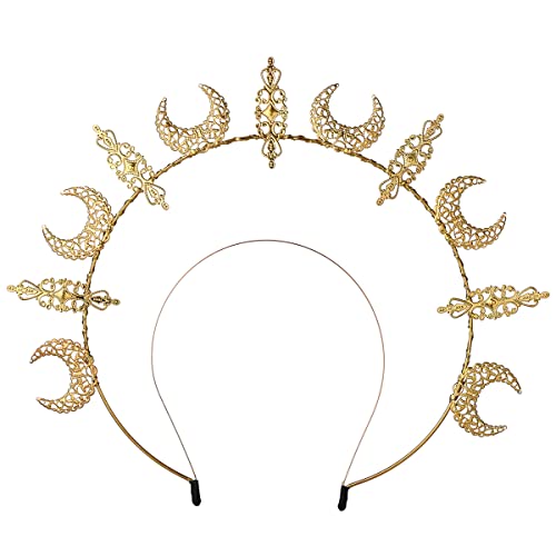 BPURB Gotischer Göttin Sonnengott Halo Krone Damen Mary Halo Stirnband Cosplay Halloween Kopfschmuck Karneval Kostüm Zubehör (Gold-1) von BPURB