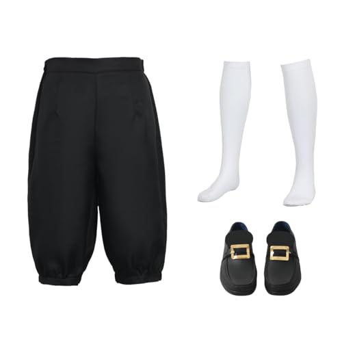 BPURB Herren Kolonial Kostüm Mittelalter Piraten Cosplay Kostüm Renaissance Kostüm Reithosen (Hose mit kniehohen weißen Socken und goldener Schuhschnalle) von BPURB