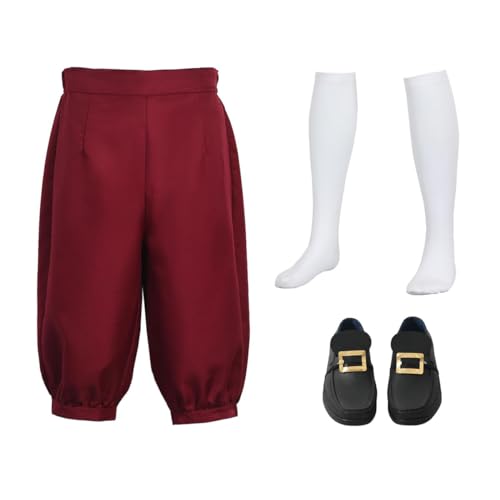 BPURB Herren Kolonial Kostüm Mittelalter Piraten Cosplay Kostüm Renaissance Kostüm Reithosen (Hose mit kniehohen weißen Socken und goldener Schuhschnalle) von BPURB