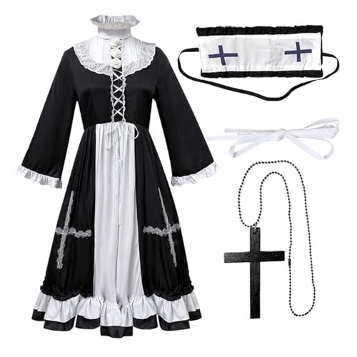 BPURB Nonne Halloween Kostüm für Frauen Nonne Lolita Kleid mit Kreuz und Kopfbedeckung Kostüm Set Halloween Cosplay Party Outfit von BPURB